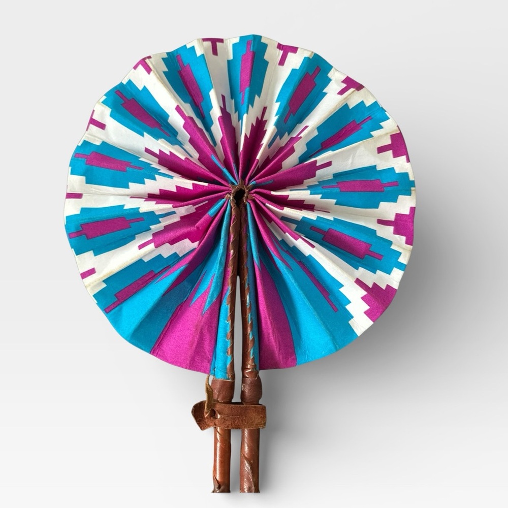 African Wax Fabric & Leather Folding Fan – Handmade in Ivory Coast